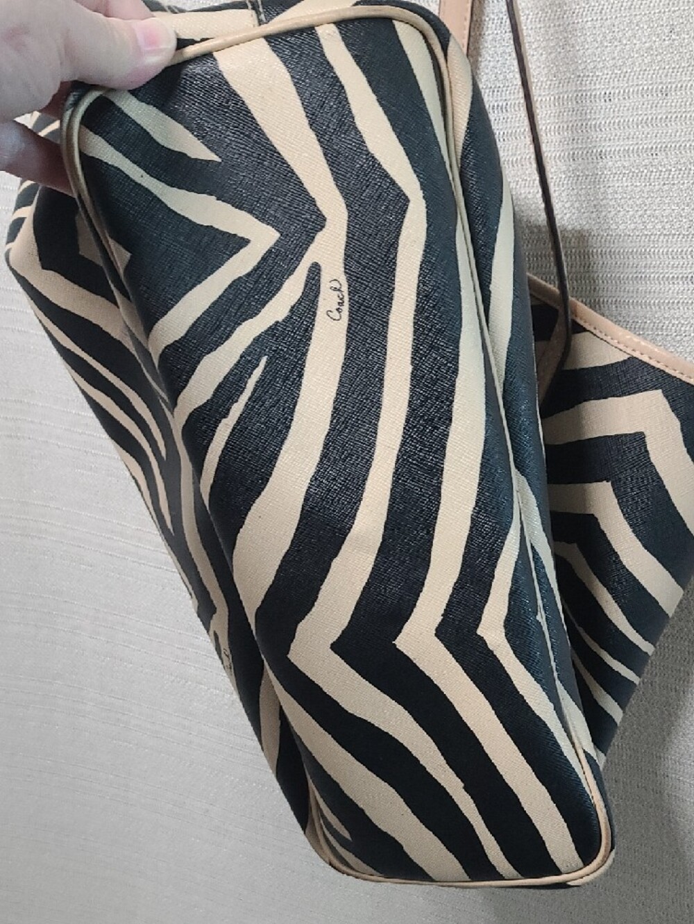 Coach Zebra-Print Metro Tote in Black and Cream with Tan Trim, Note Call Outs - Picture 15 of 15